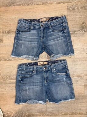 PAIGE Blue Distressed Denim Cutoff Shorts Pair